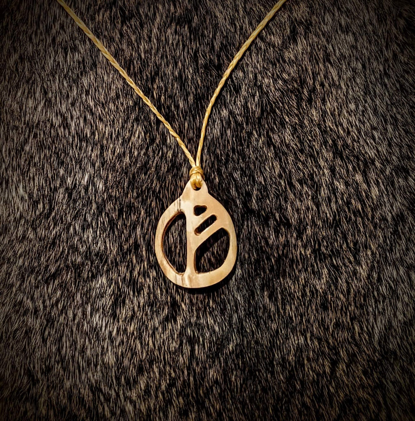 Hand Carved Elk Bone Fehu Pendant on Braided Sinew Cord