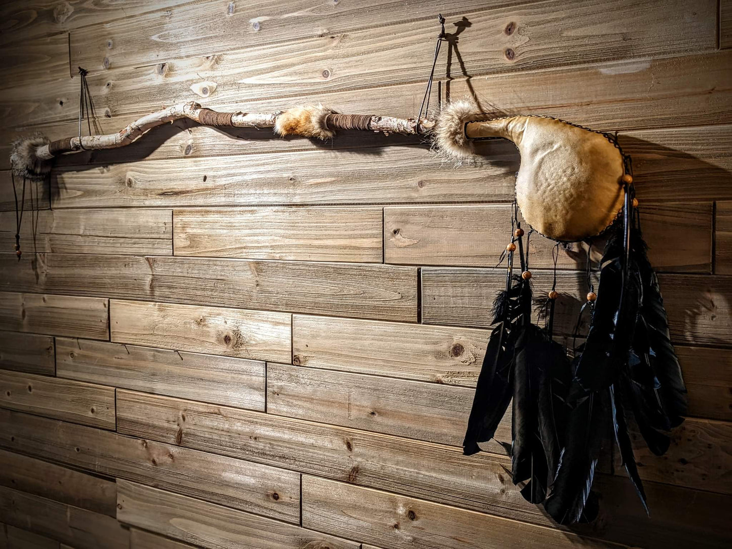 Ondstafr Elk Hide Coyote Fur Ceremonial Rattle Staff