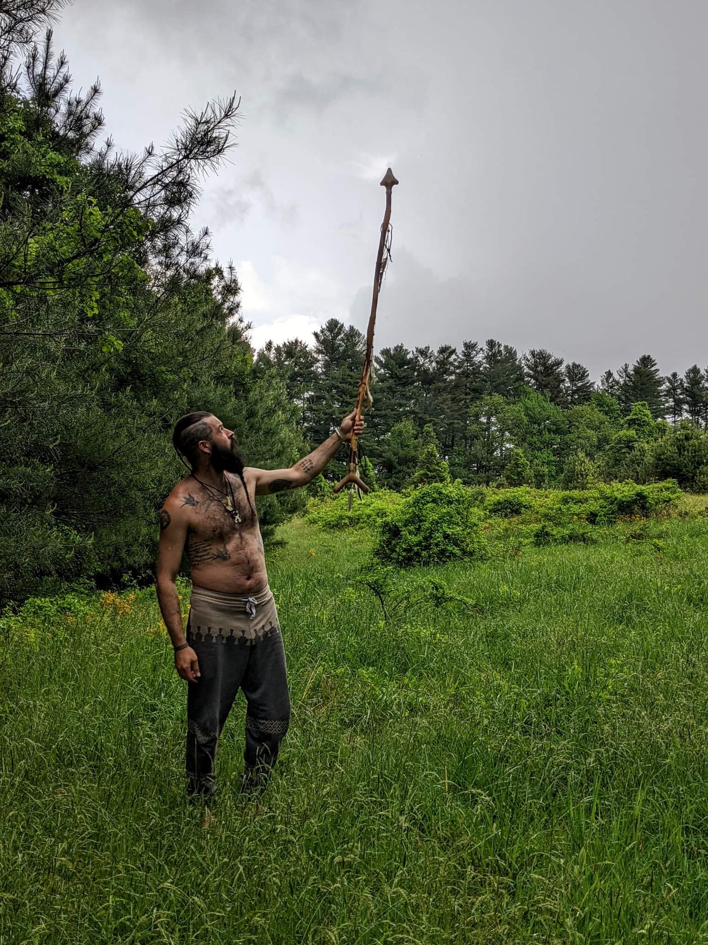 Elk Hunt Ceremonial Arrow Double Ended Rattle Staff | Elk Hide