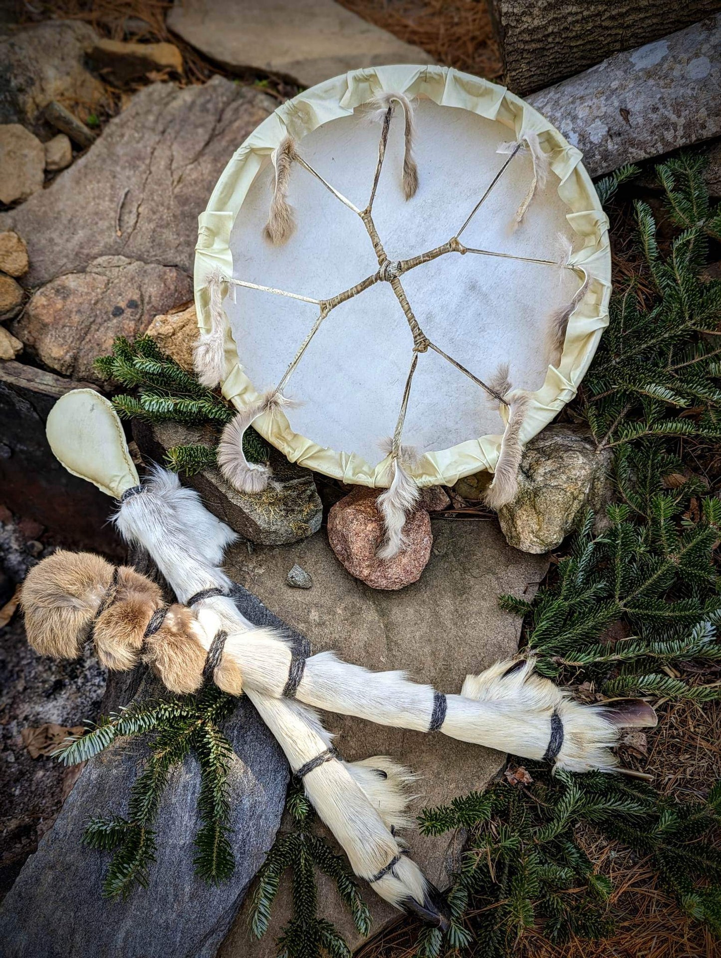 Reindeer Drum With Leg and Hoof Beater And Rattle