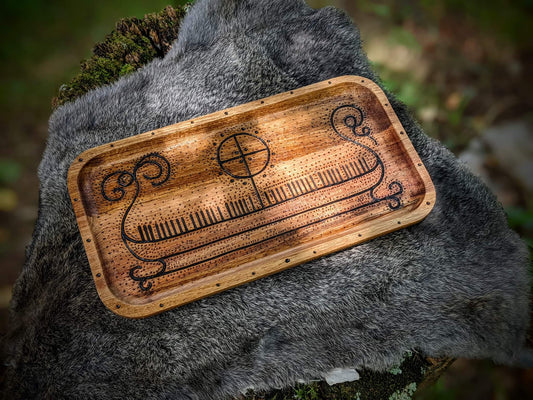 Acacia Wood Drakkar Offering Tray | Rams Head Ship