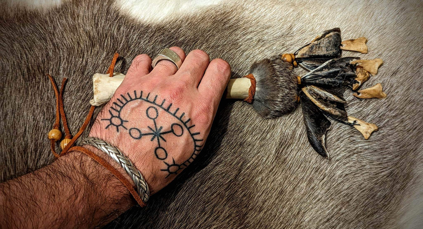 Deer Bone And Hoof Shaker With Rabbit Fur