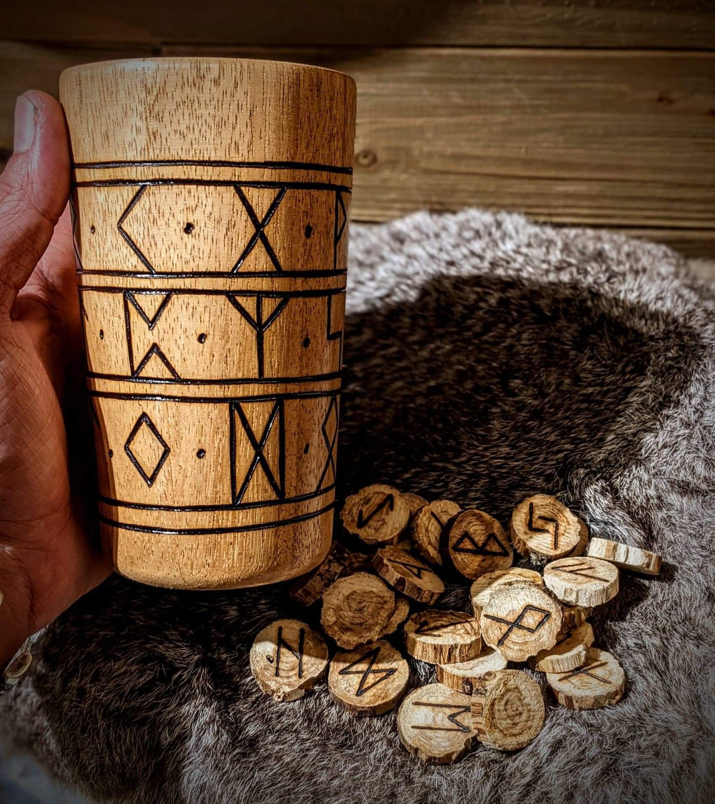Futhark Hand Burned Wood Cup
