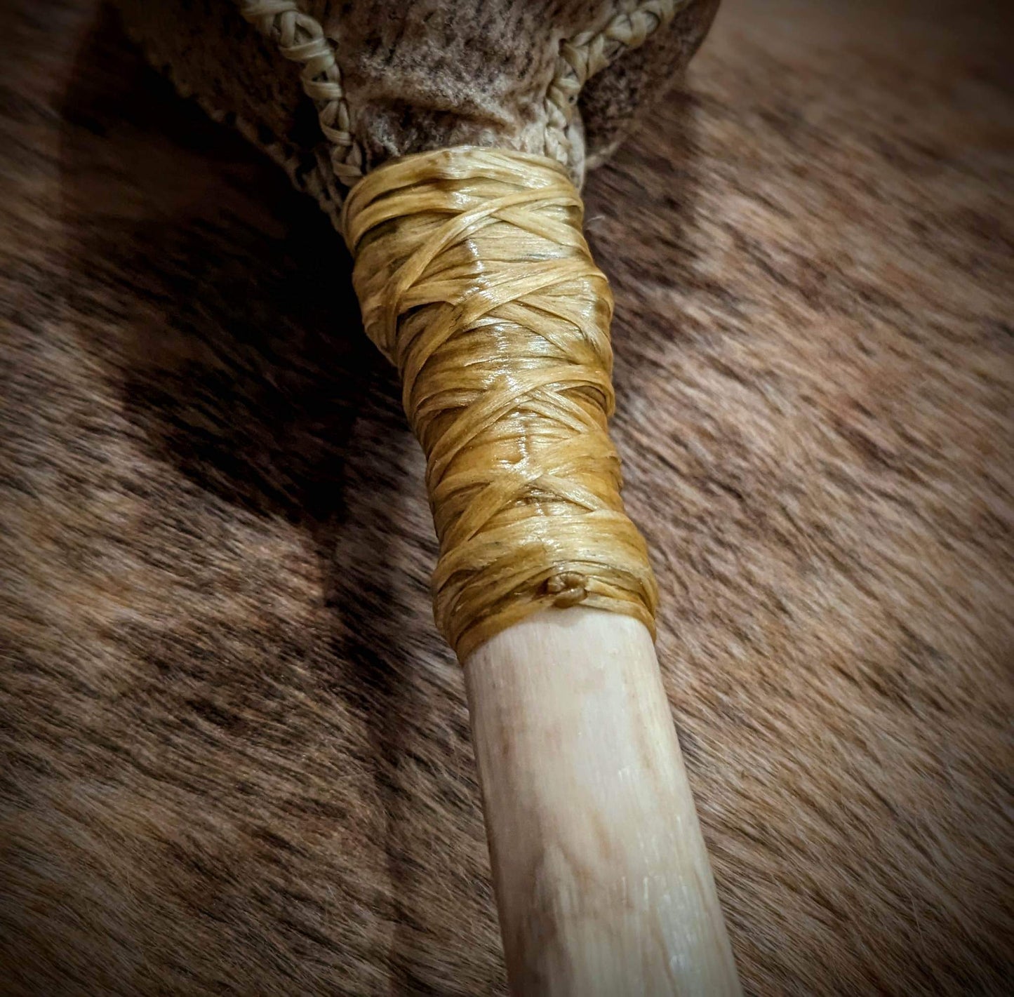 Bone Filled Bjartrbein - "Bright Bone" Shaman Rattle Deer Tibia Bear Skin Rattle