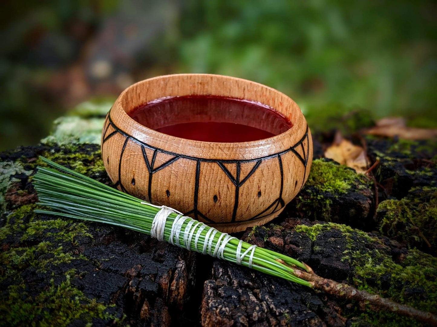 Algiz Altar Offering Bowl in Hand Turned Alder Wood