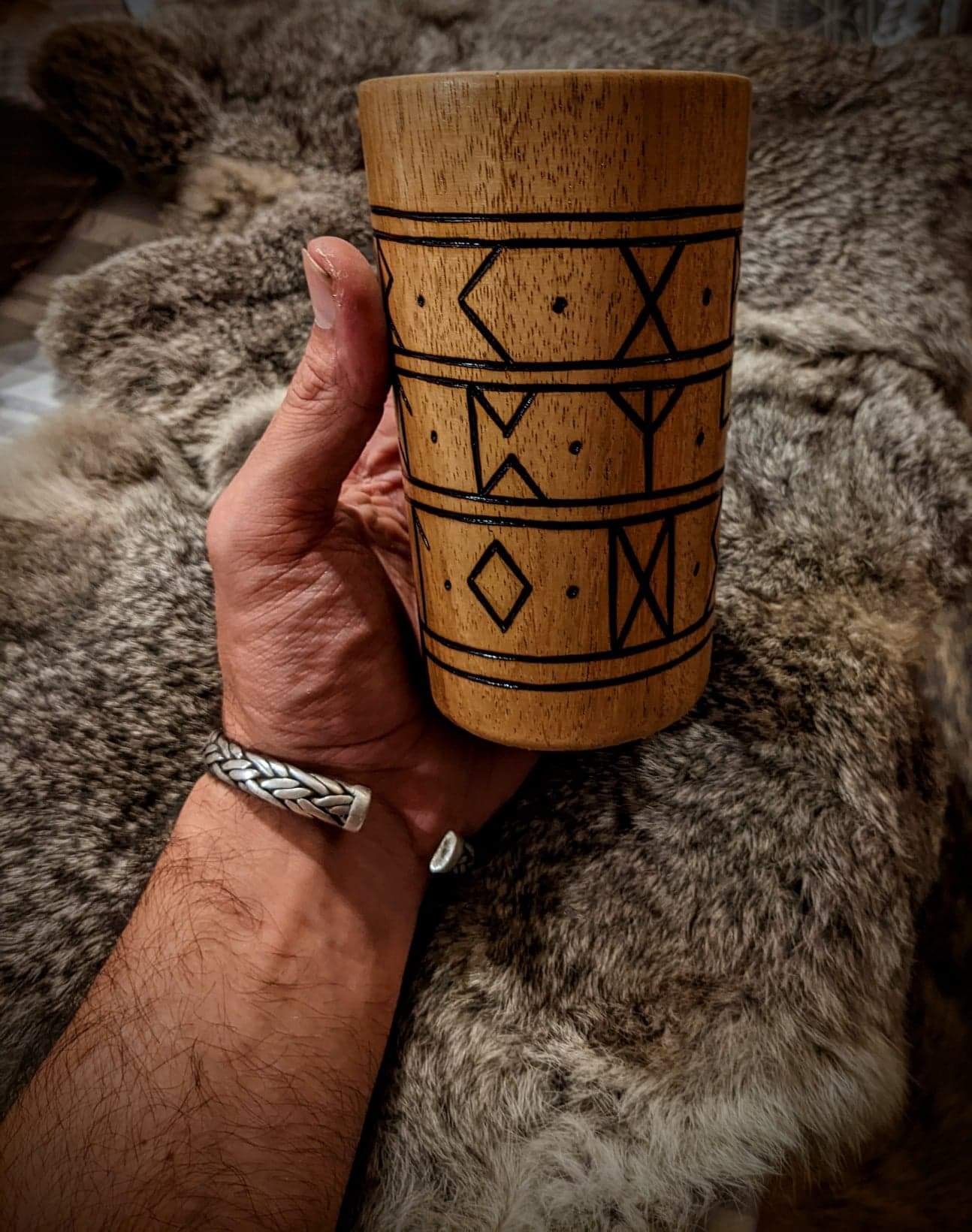 Futhark Hand Burned Wood Cup