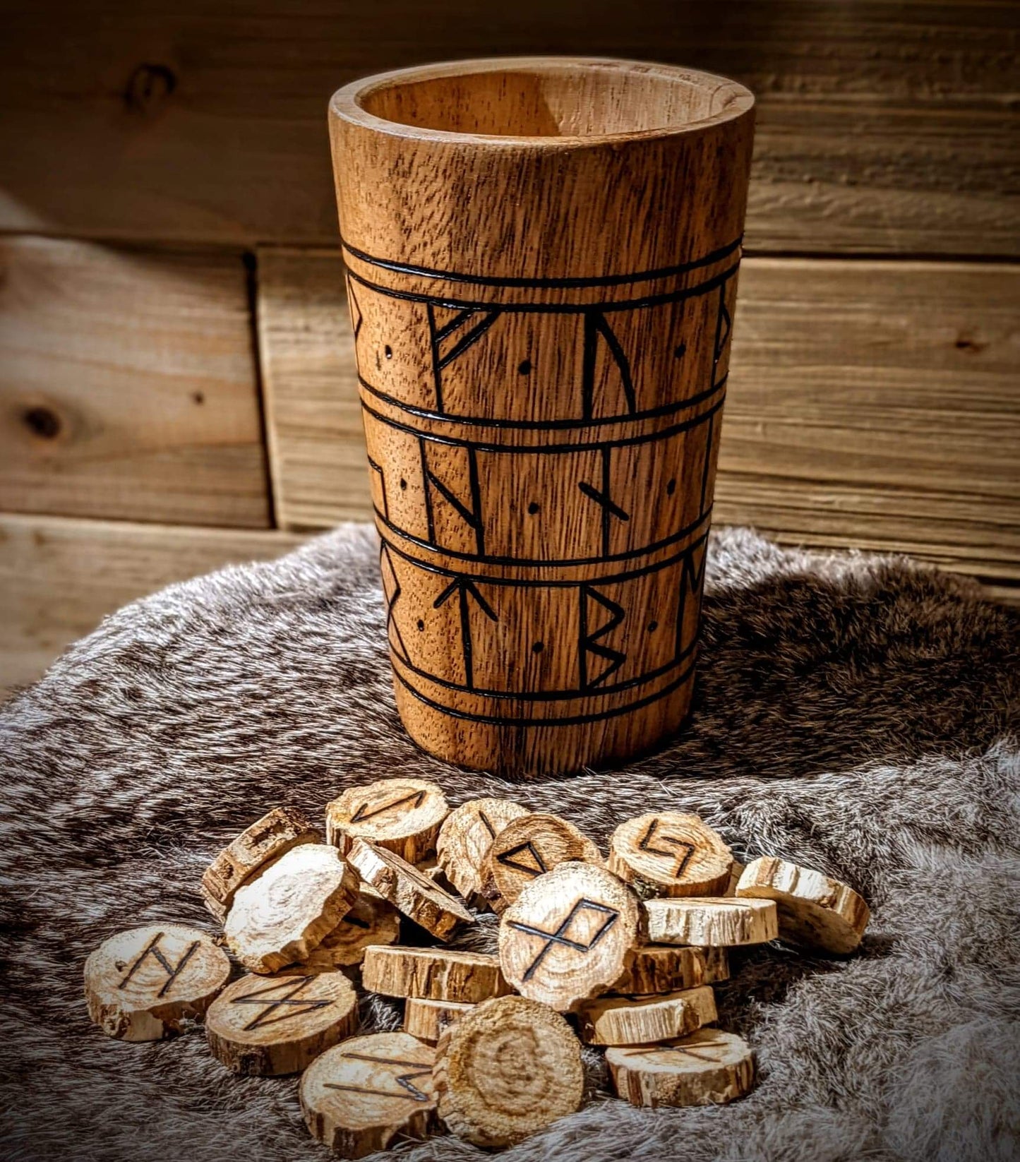 Futhark Hand Burned Wood Cup