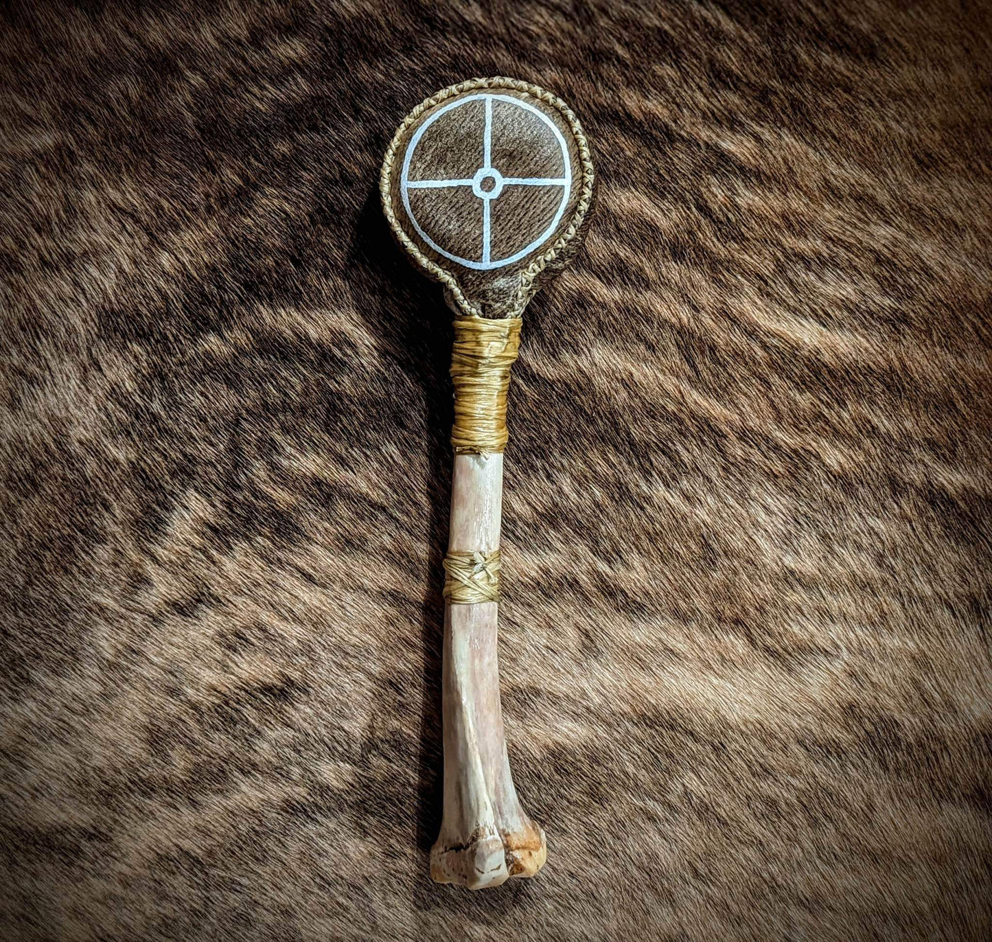 Bone Filled Bjartrbein - "Bright Bone" Shaman Rattle Deer Tibia Bear Skin Rattle