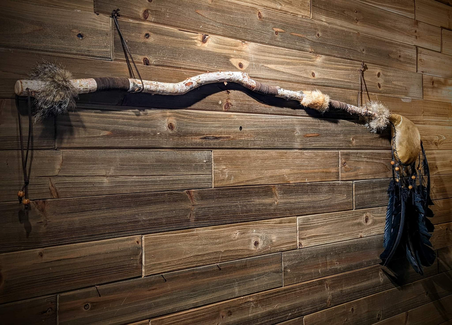 Ondstafr Elk Hide Coyote Fur Ceremonial Rattle Staff