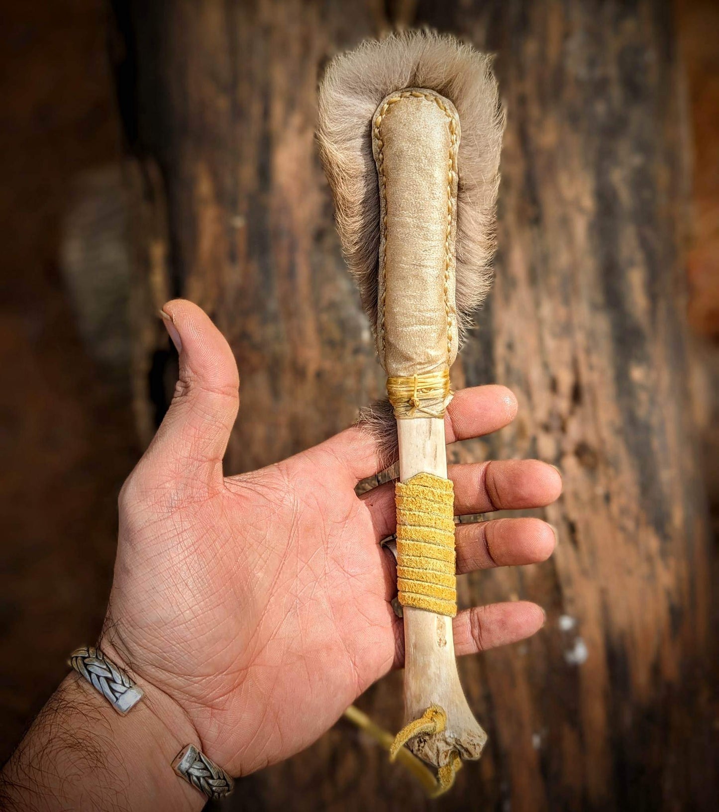 Bone Drum Beater With Rabbit Fur Rattle Head