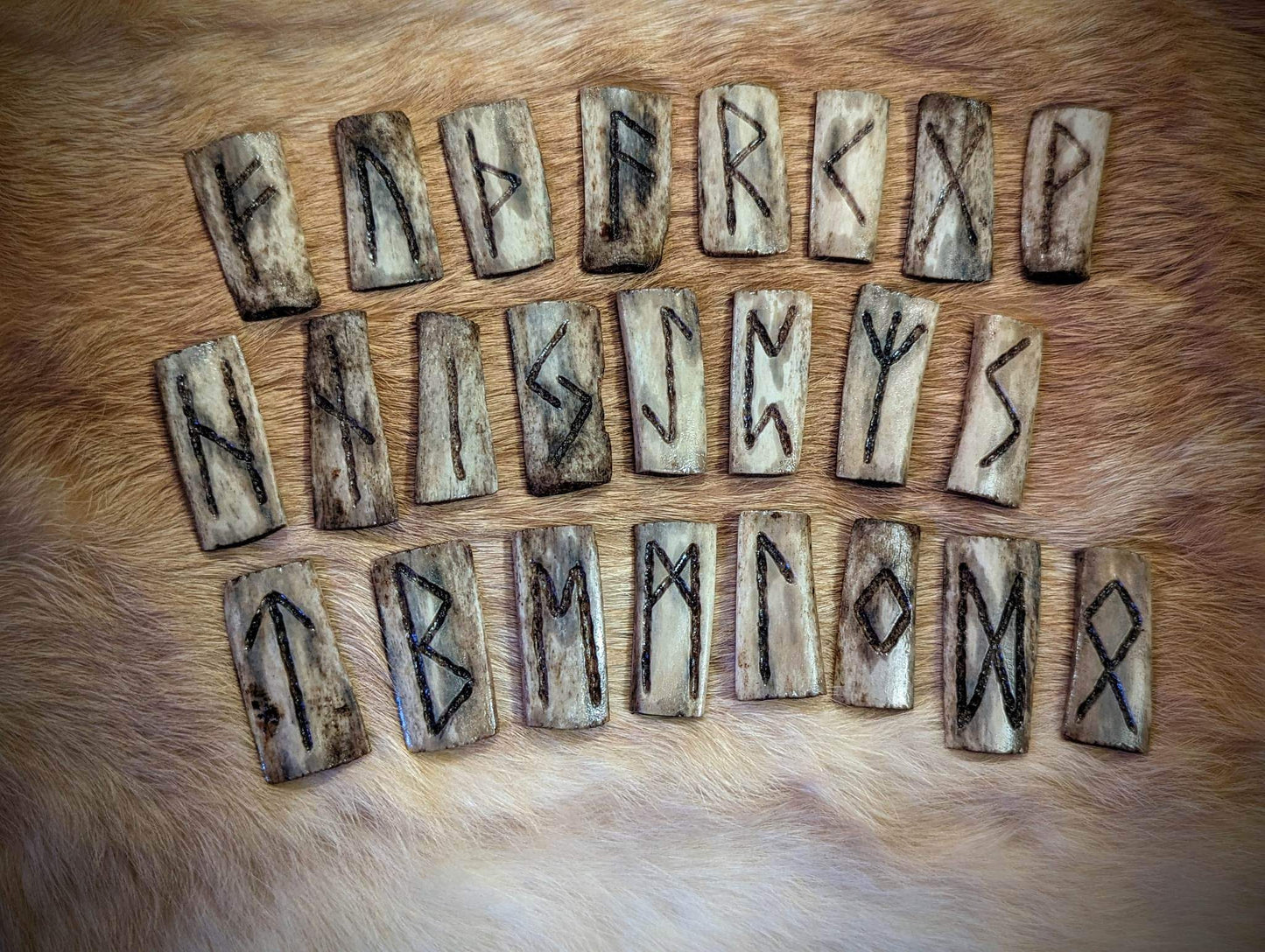 Deer Rib Rune Set in Elk Leather Medicine Bag | Wearable Neck Pouch | Rune Bag