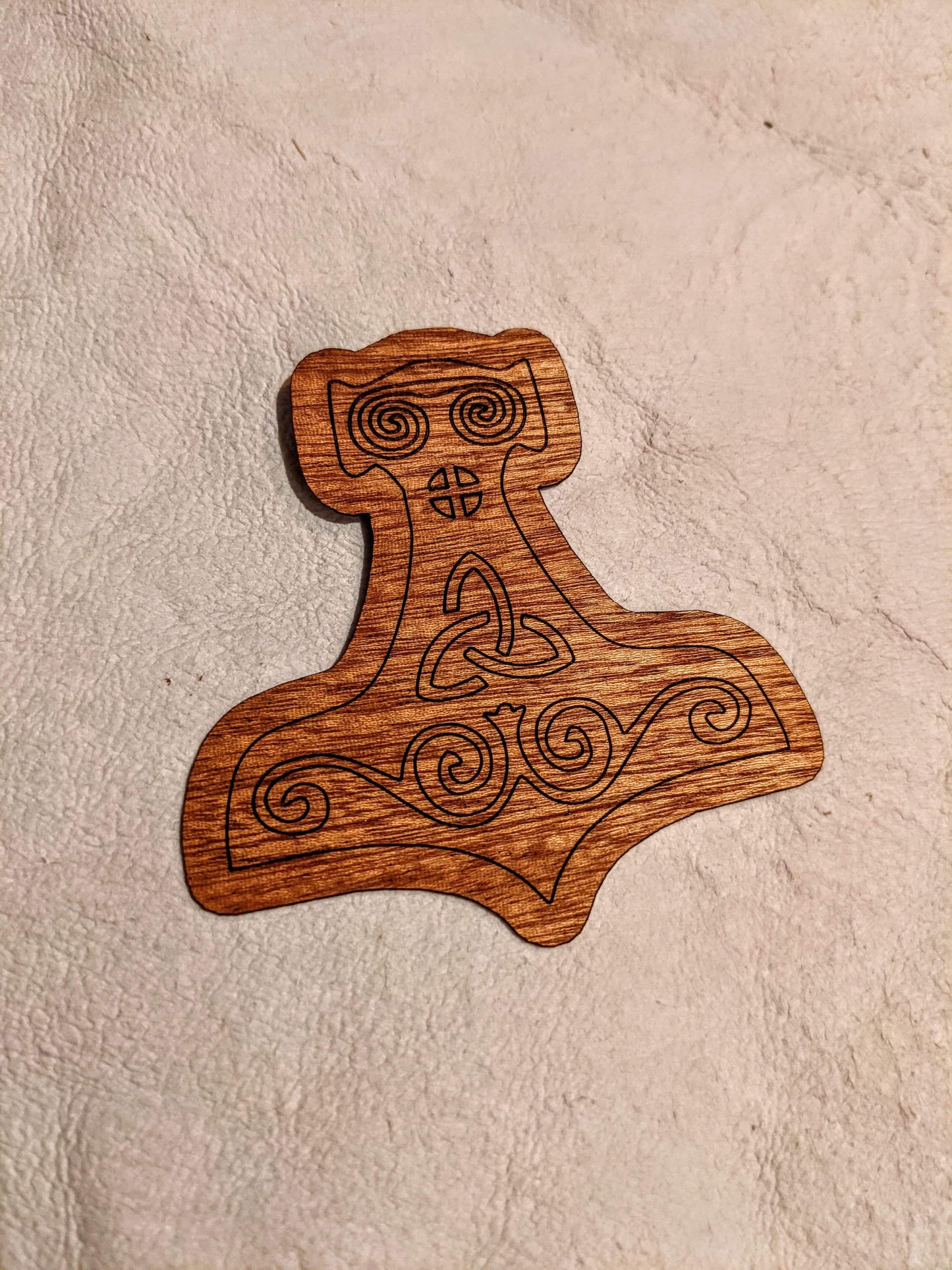 3" Real Mahogany Wood Mjolnir Sticker