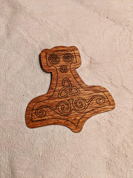 3" Real Mahogany Wood Mjolnir Sticker