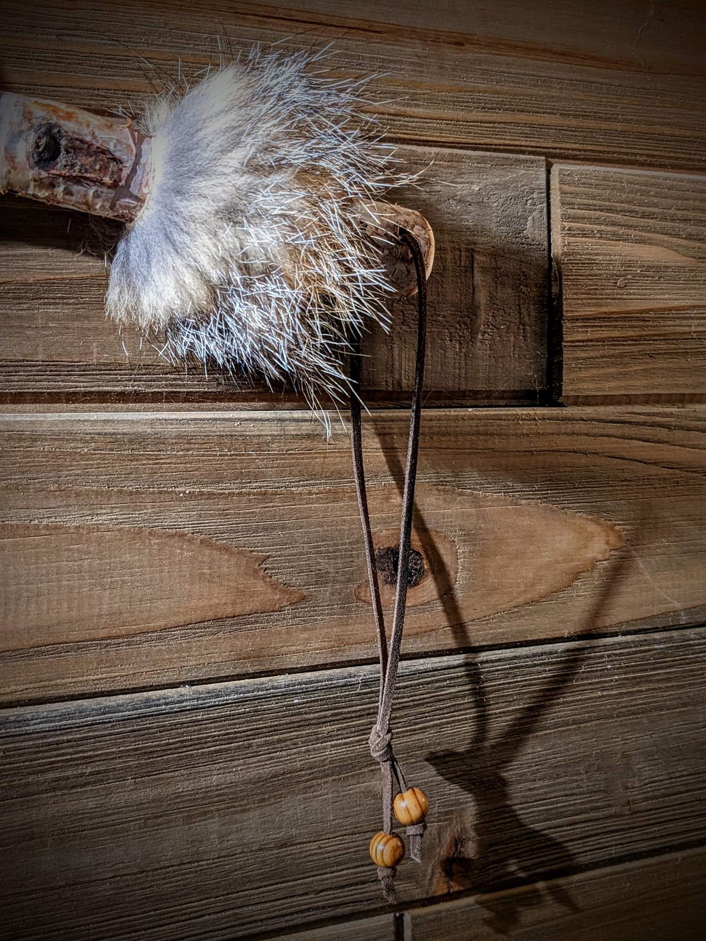 Ondstafr Elk Hide Coyote Fur Ceremonial Rattle Staff