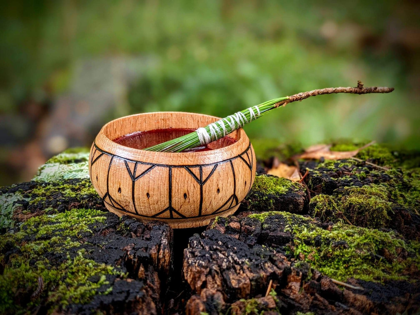 Algiz Altar Offering Bowl in Hand Turned Alder Wood