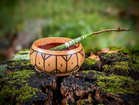 Algiz Altar Offering Bowl in Hand Turned Alder Wood