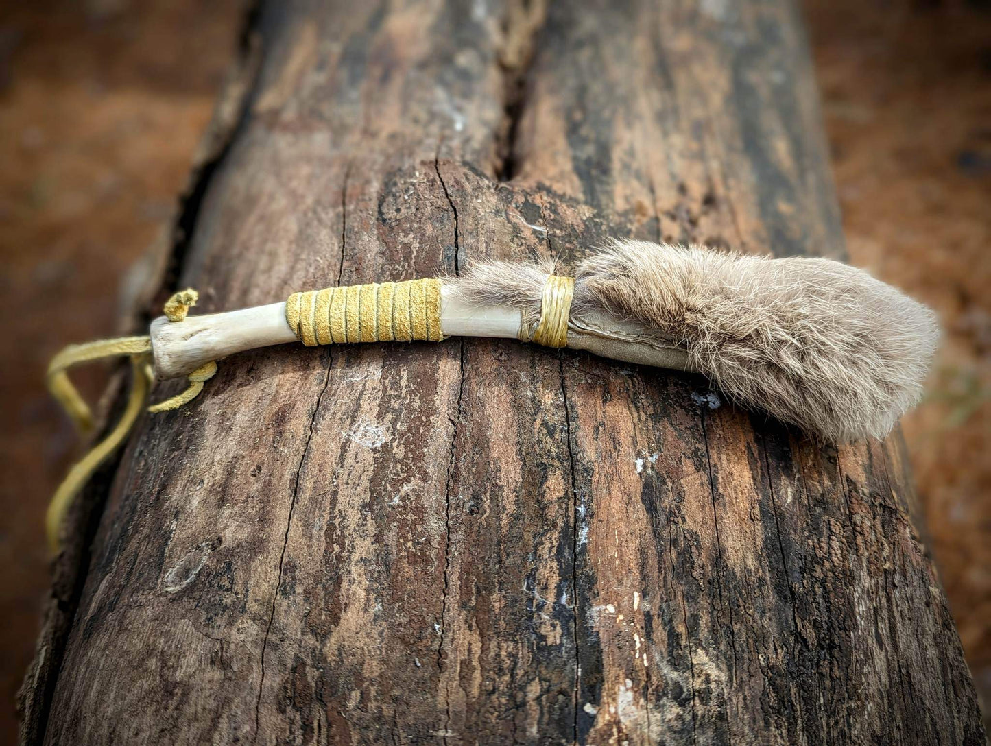 Bone Drum Beater With Rabbit Fur Rattle Head