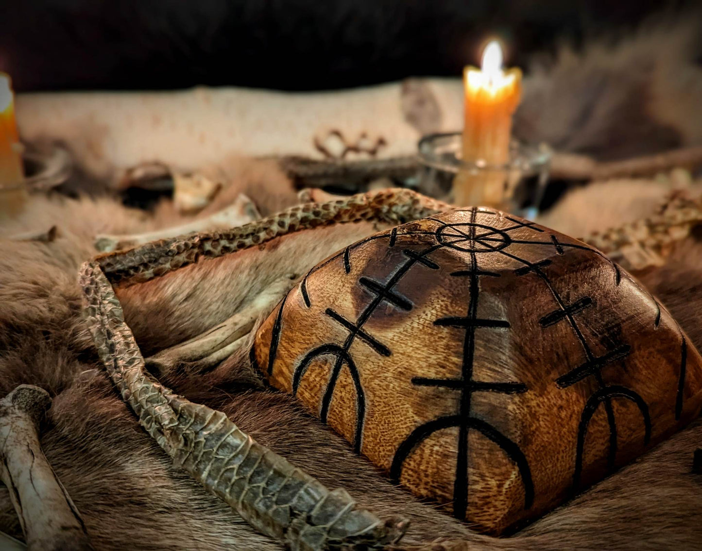 Helm Of Awe Aegishjalmur Wood Hand Burned Square Bowl