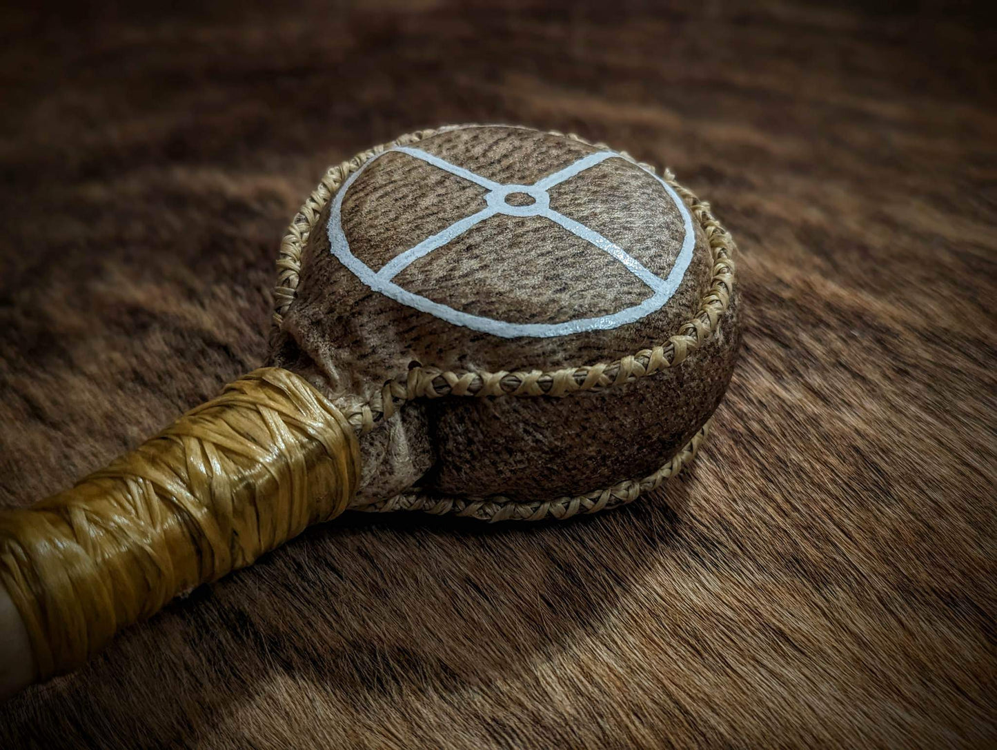 Bone Filled Bjartrbein - "Bright Bone" Shaman Rattle Deer Tibia Bear Skin Rattle