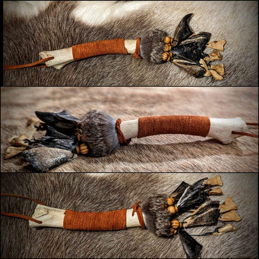 Deer Bone And Hoof Shaker With Rabbit Fur