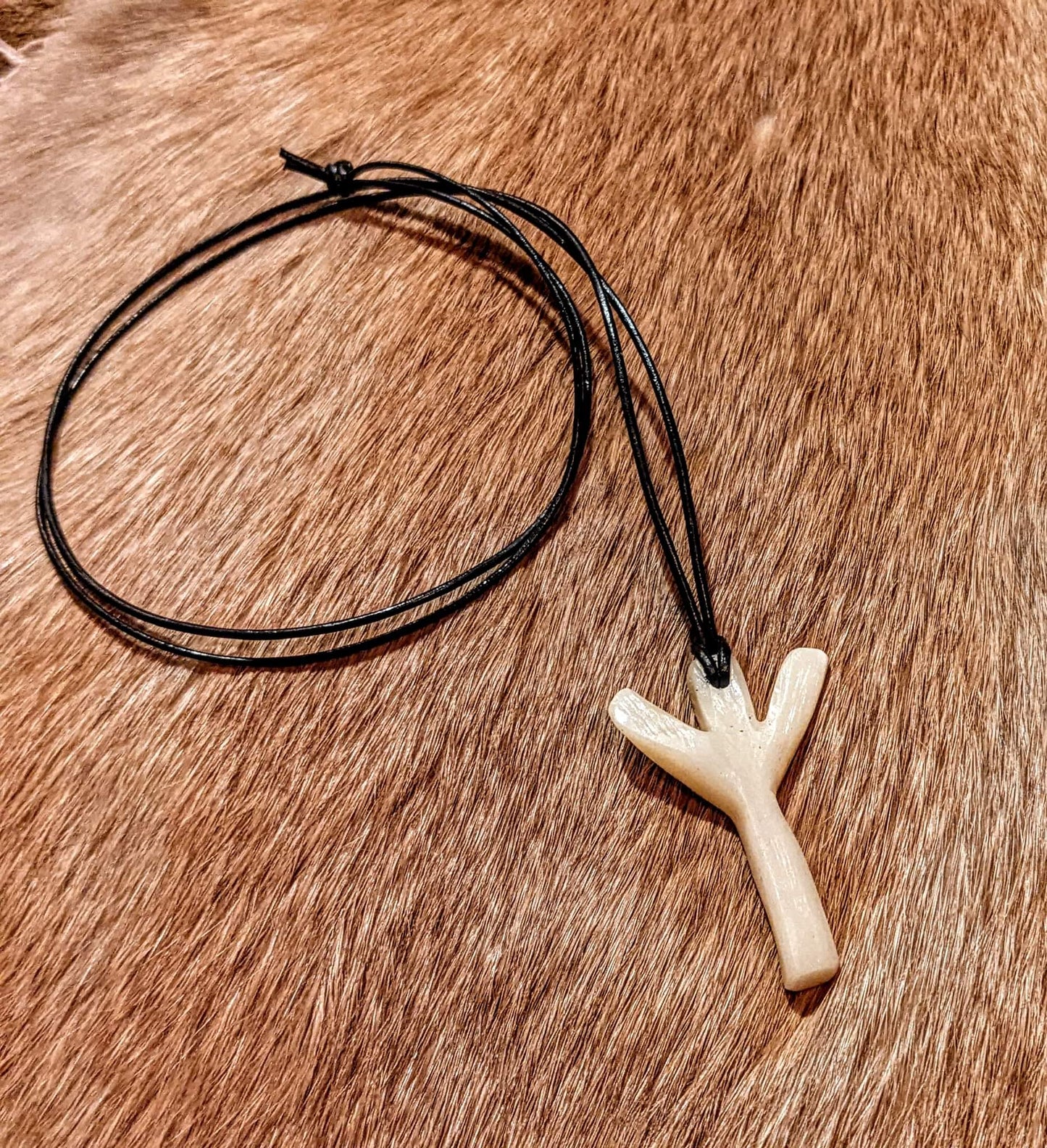 Hand Carved Elk Bone Algiz Pendant