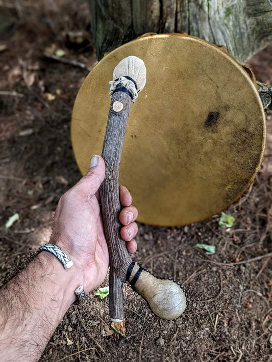 12" Bison Hide Drum With Rattle Ended Beater