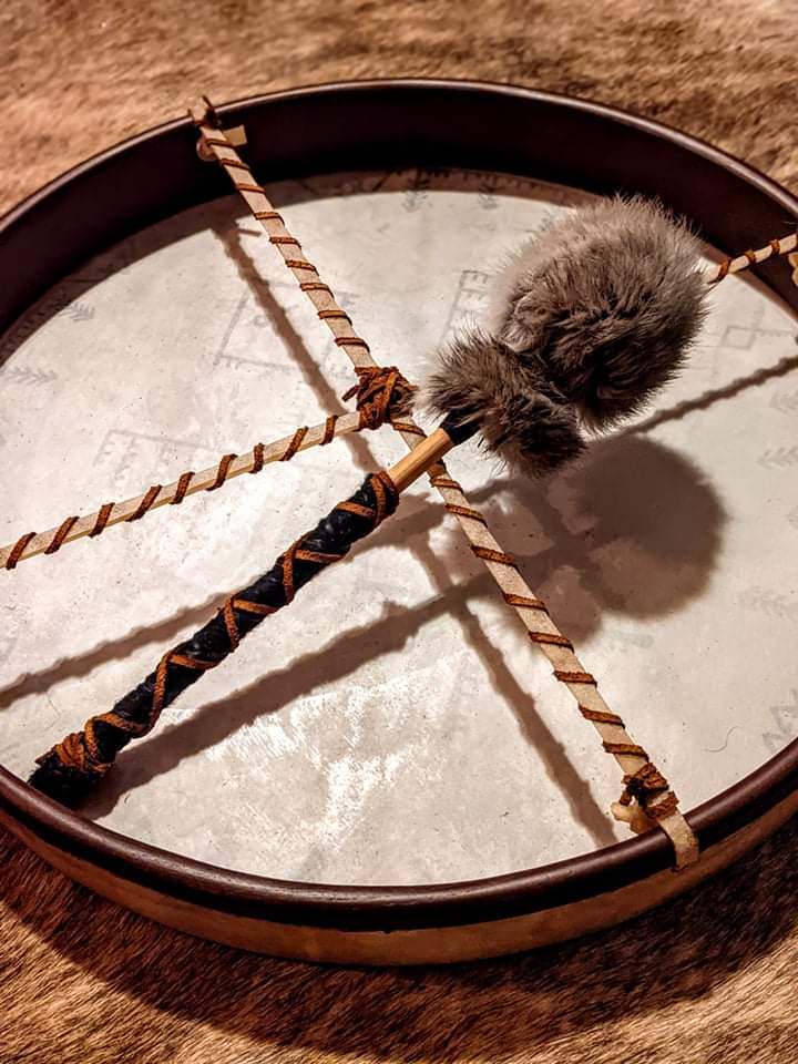 Mead of Poetry 18 Inch Shaman Drum & Beater | Hand Painted Norse Pagan Art