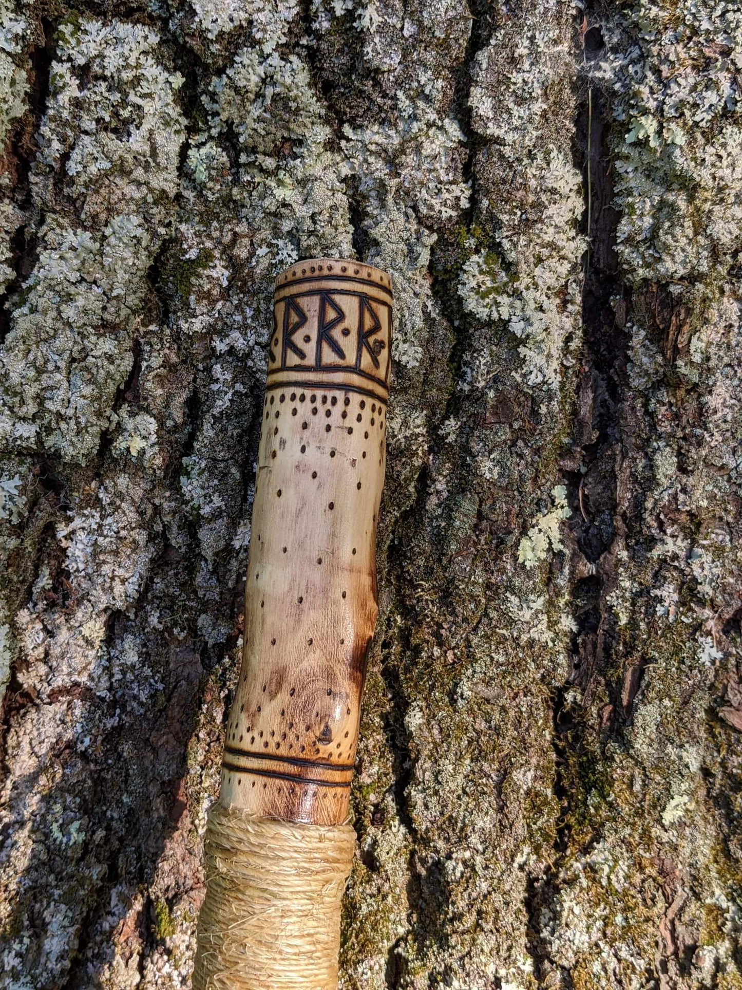 54" Ash + Wolf Fur Raido Staff | Walking Stick