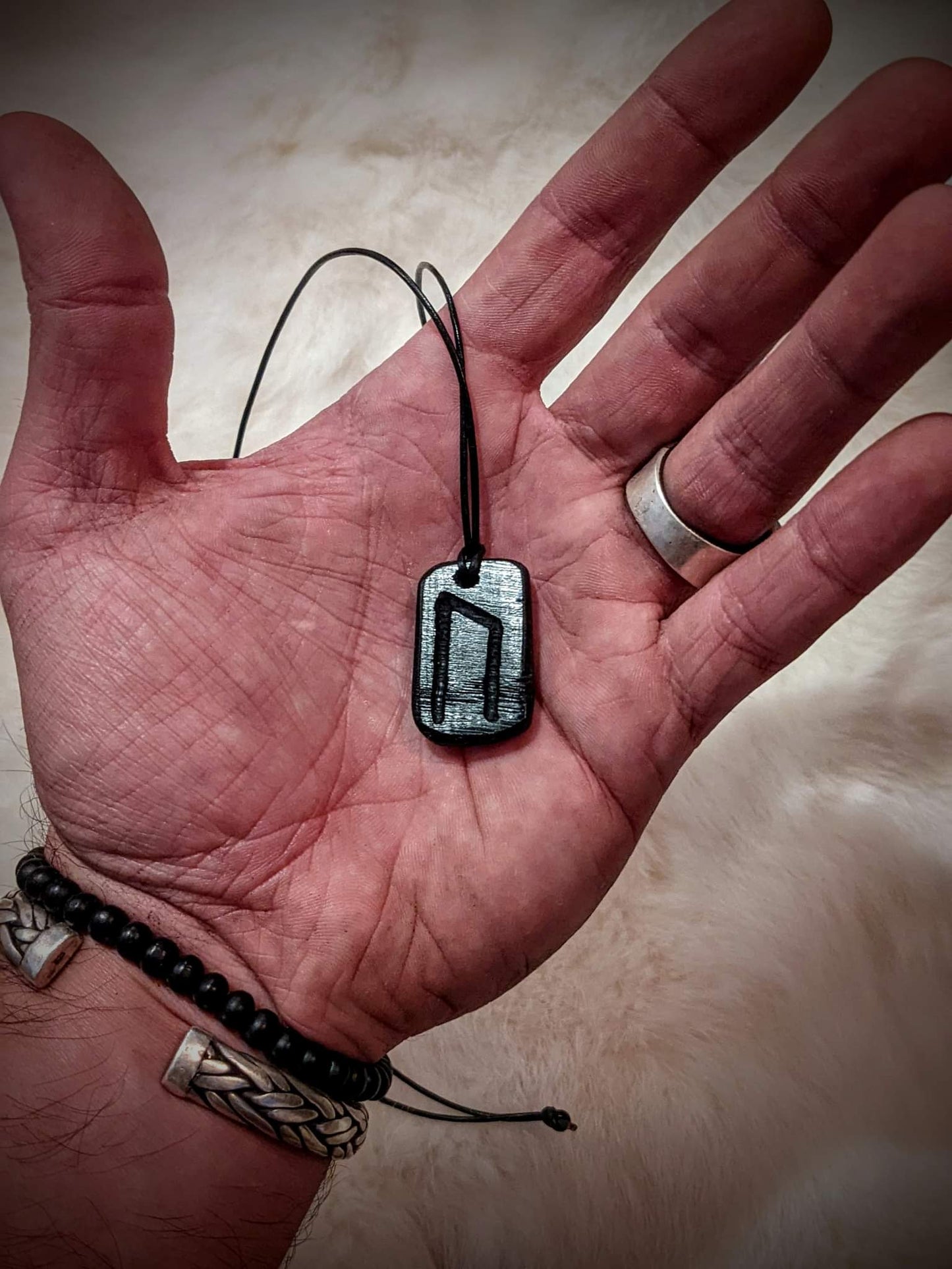Uruz Pendant | 5000 Year Old Naturally Black Bog Oak | Hand Carved