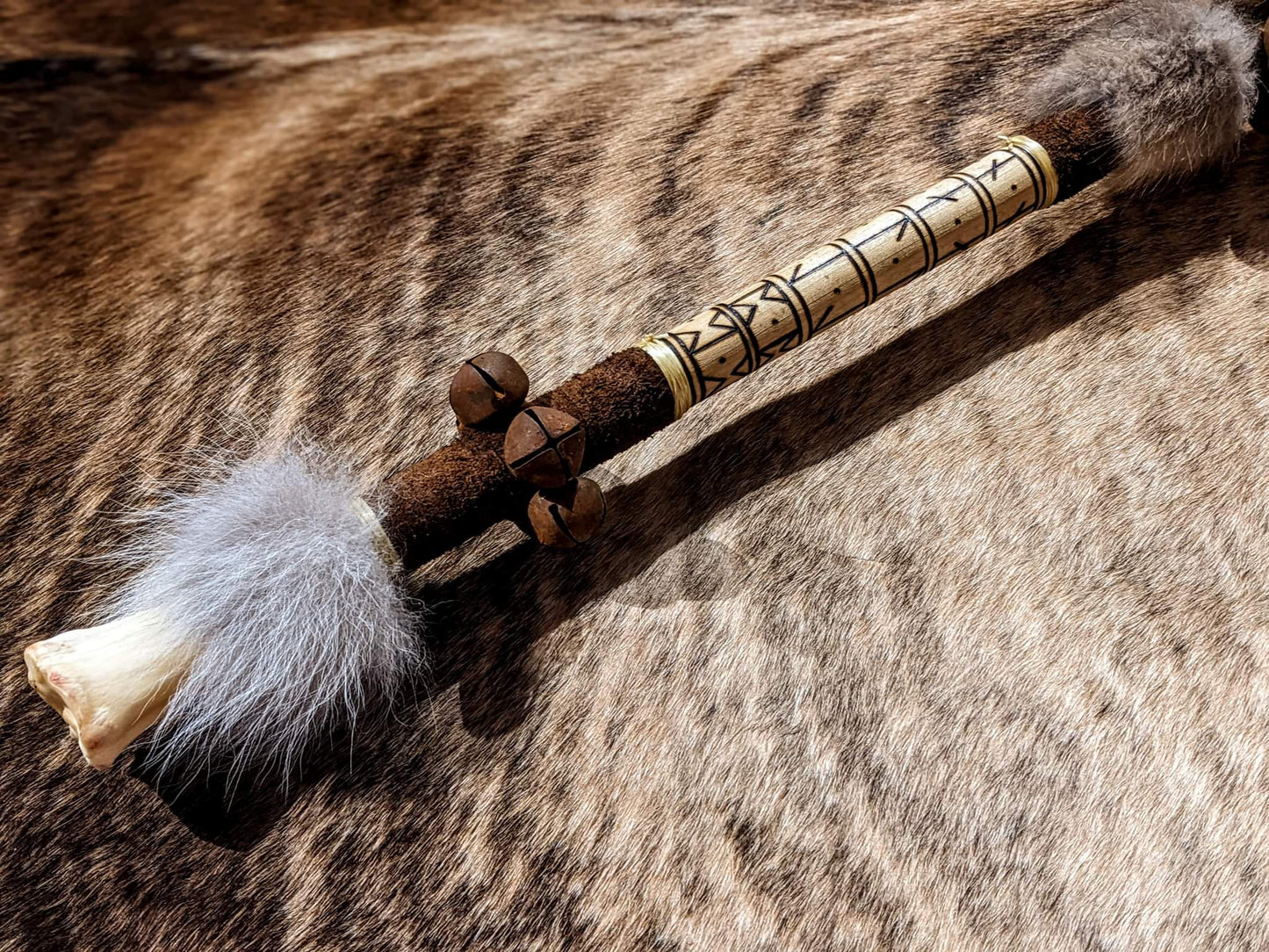 Deer Skull Ritual Runic Formula Staff | Elk Bone | Crow Feather