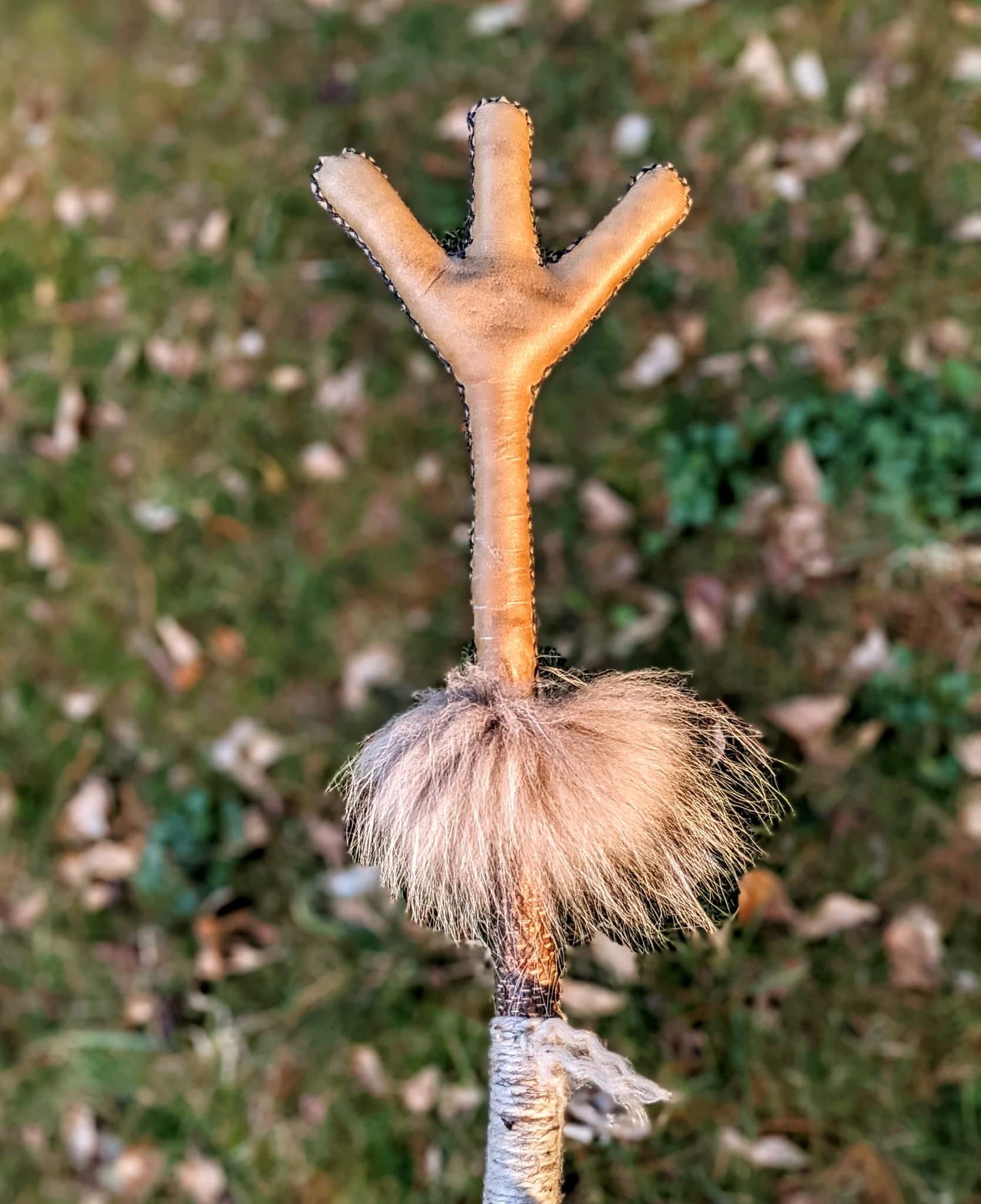 Algiz Rattle Staff | Wolf Fur | Icelandic Wool