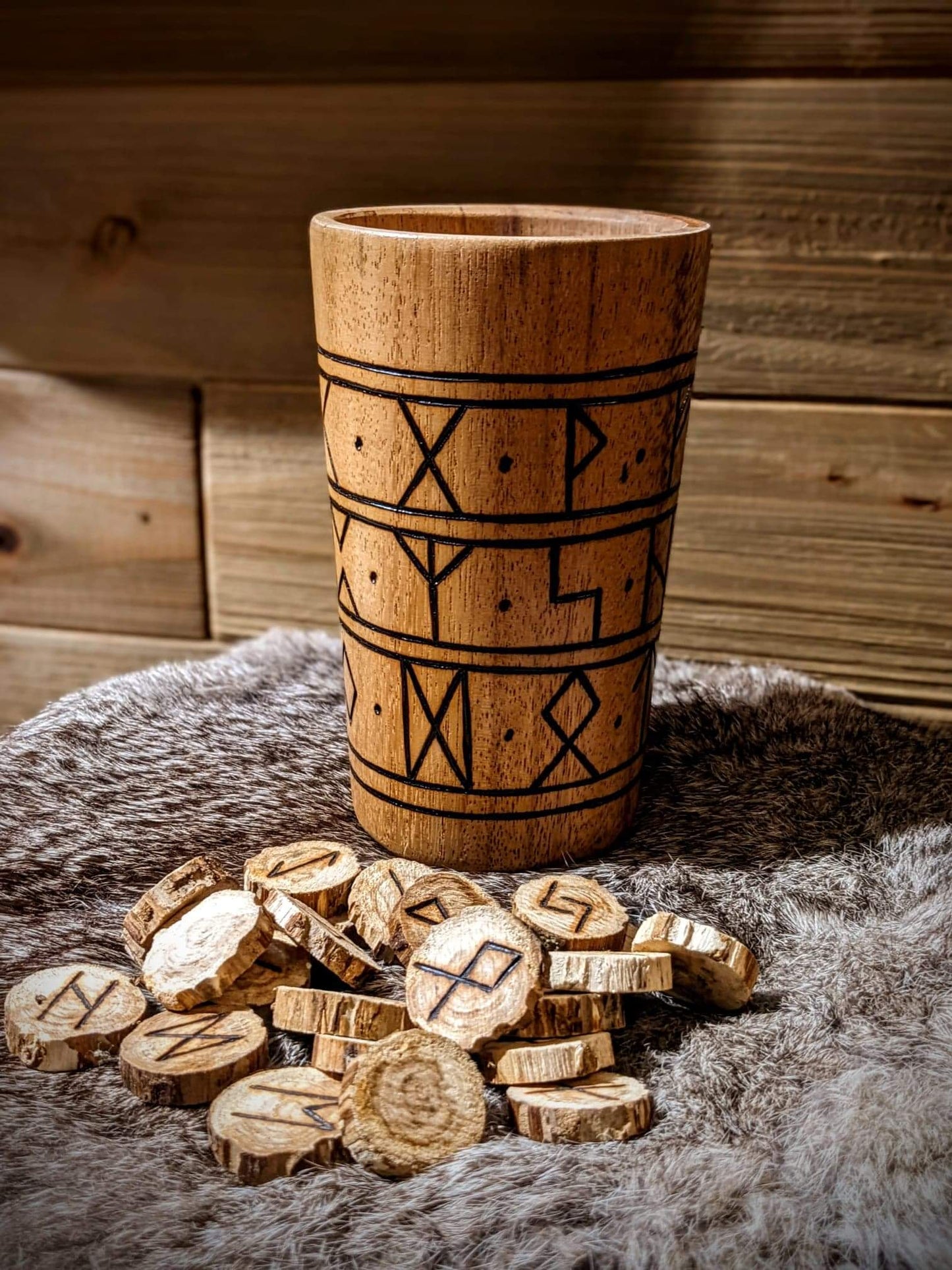 Futhark Hand Burned Wood Cup