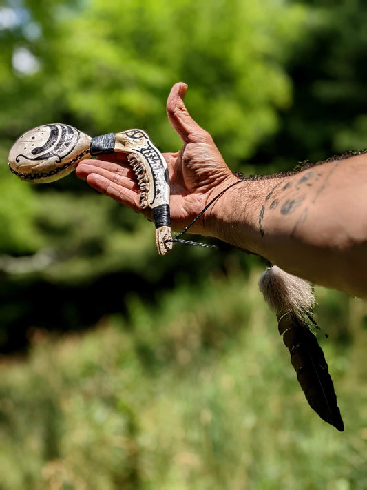 Mound Song Utiseta Shaman Rattle | Deer Jaw | Wolf Hair