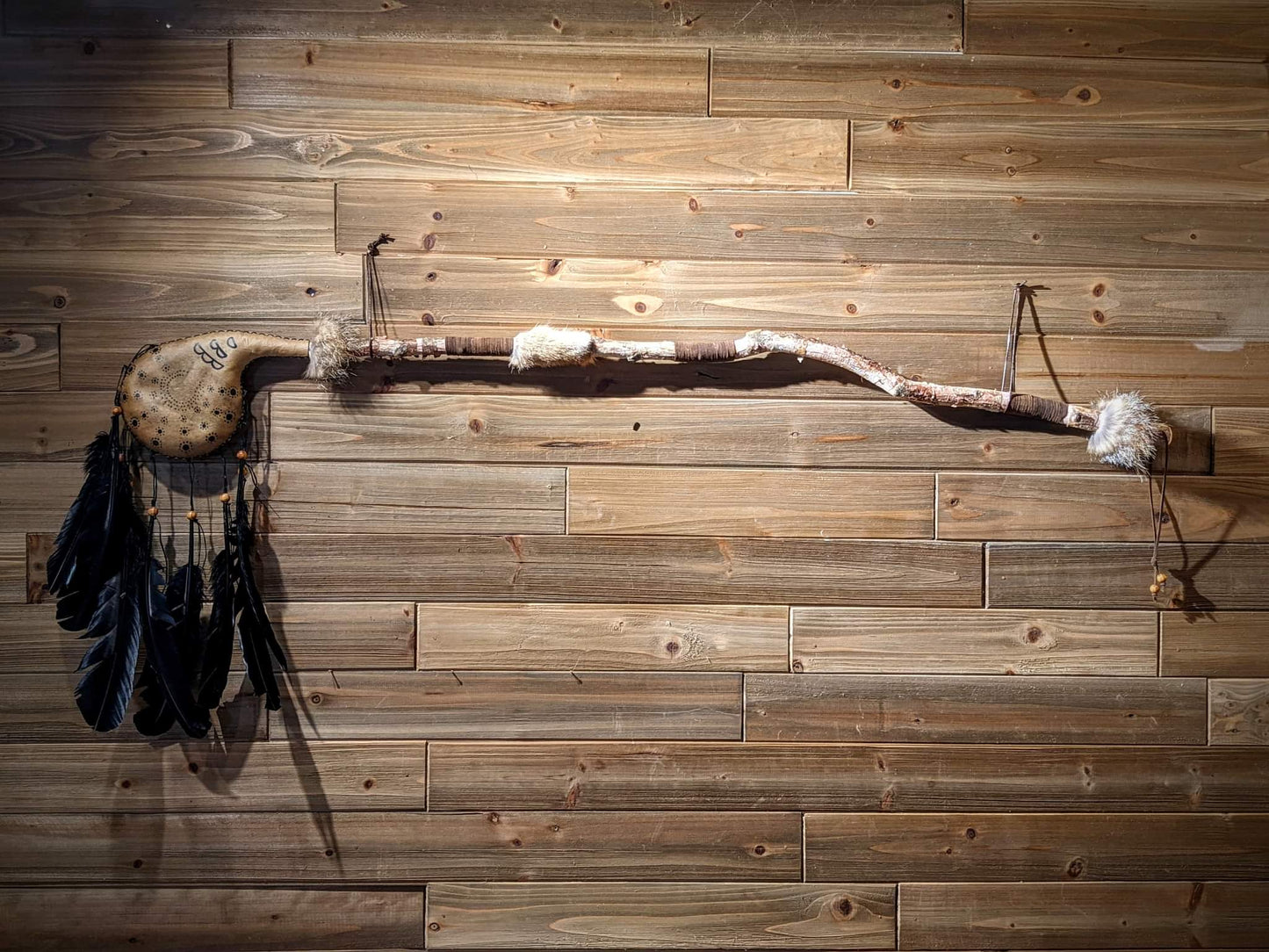Ondstafr Elk Hide Coyote Fur Ceremonial Rattle Staff