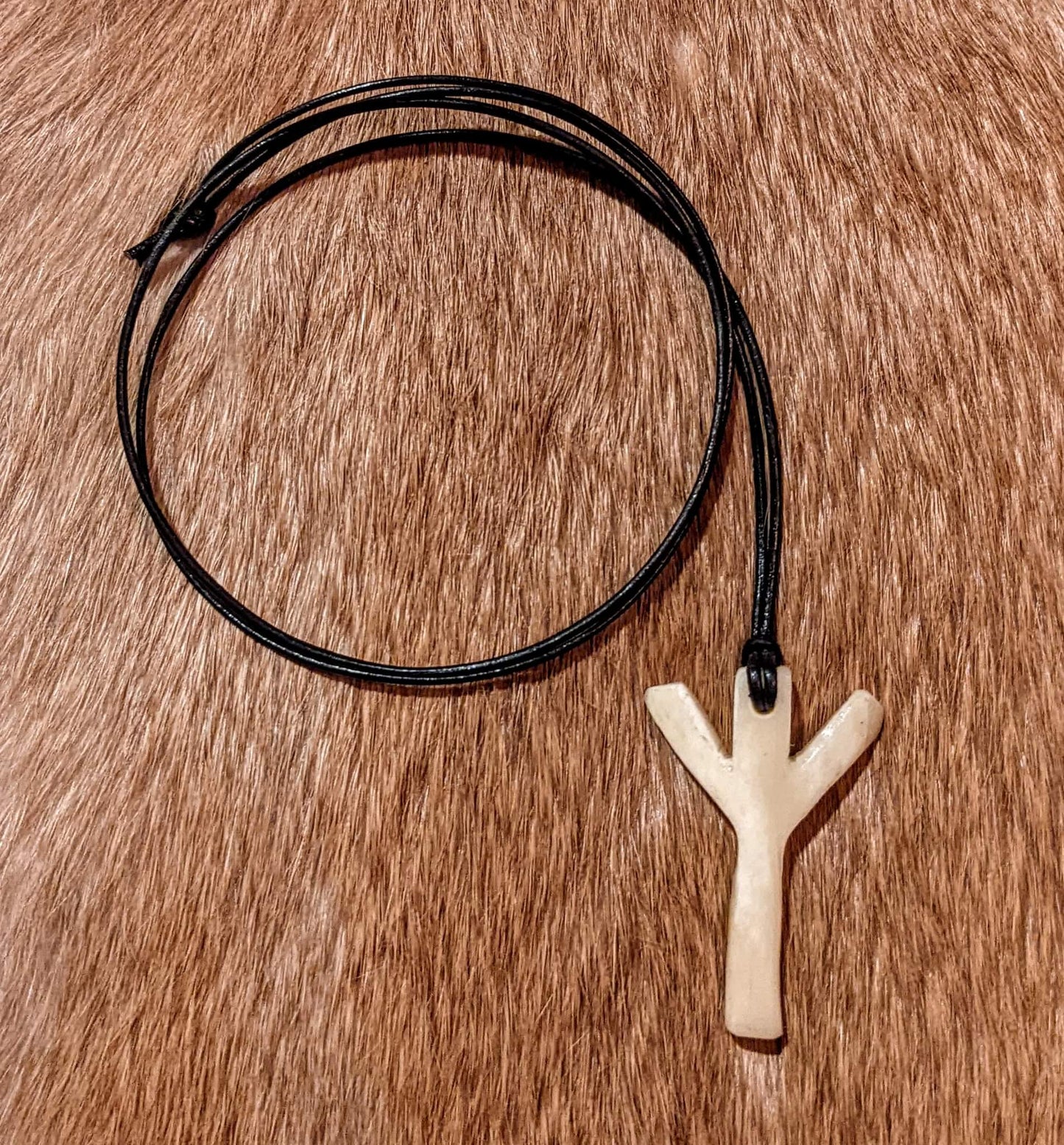 Hand Carved Elk Bone Algiz Pendant