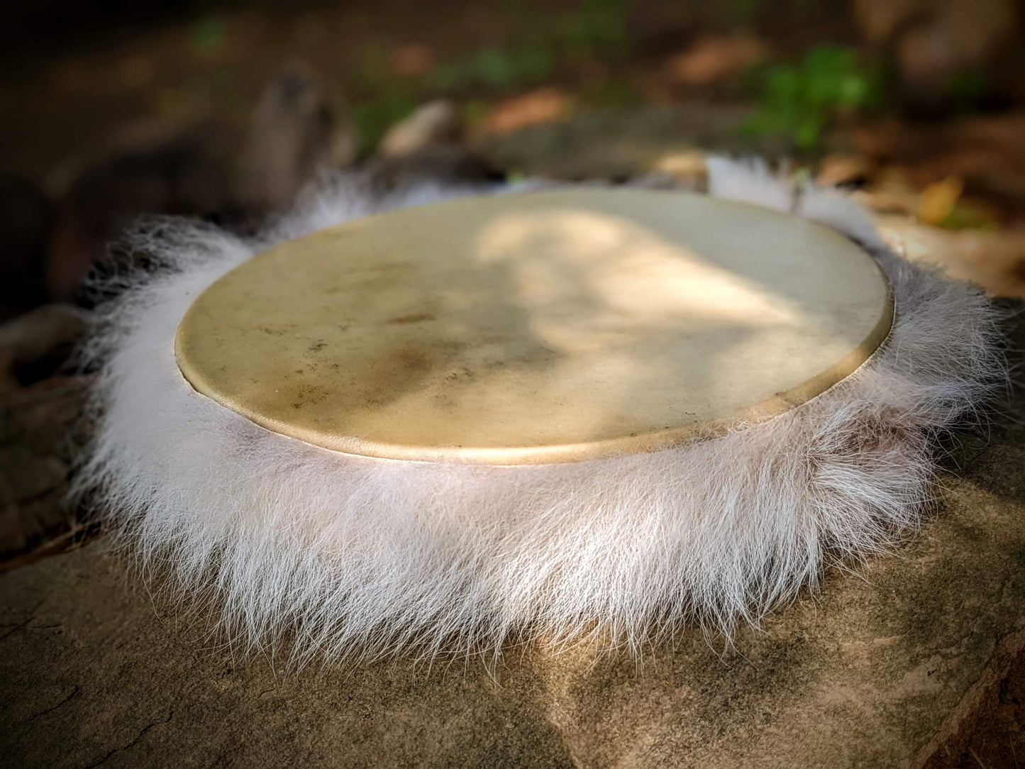 12 Inch Deer Skin Coyote Fur Shaman Drum with Deer Jaw Bone Beater