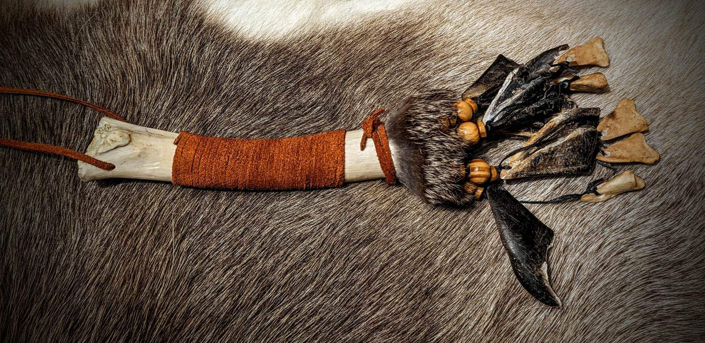Deer Bone And Hoof Shaker With Rabbit Fur