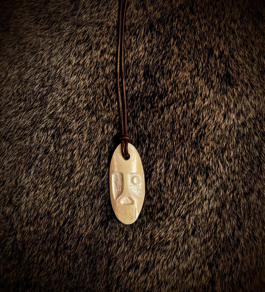 Primitive Hand Carved Elk Bone Odin Pendant