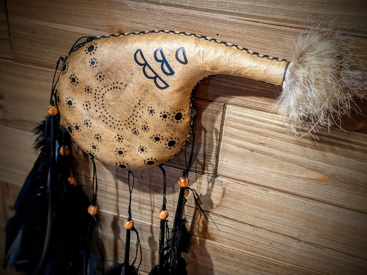 Ondstafr Elk Hide Coyote Fur Ceremonial Rattle Staff