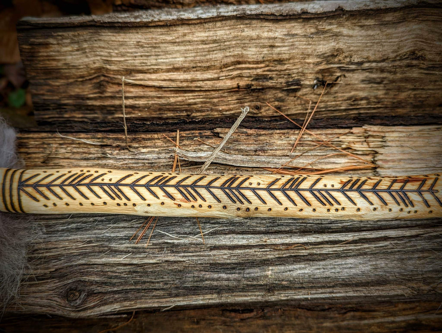 Bear Hide Shaman Rattle with Wolf Fur and Deer Antler