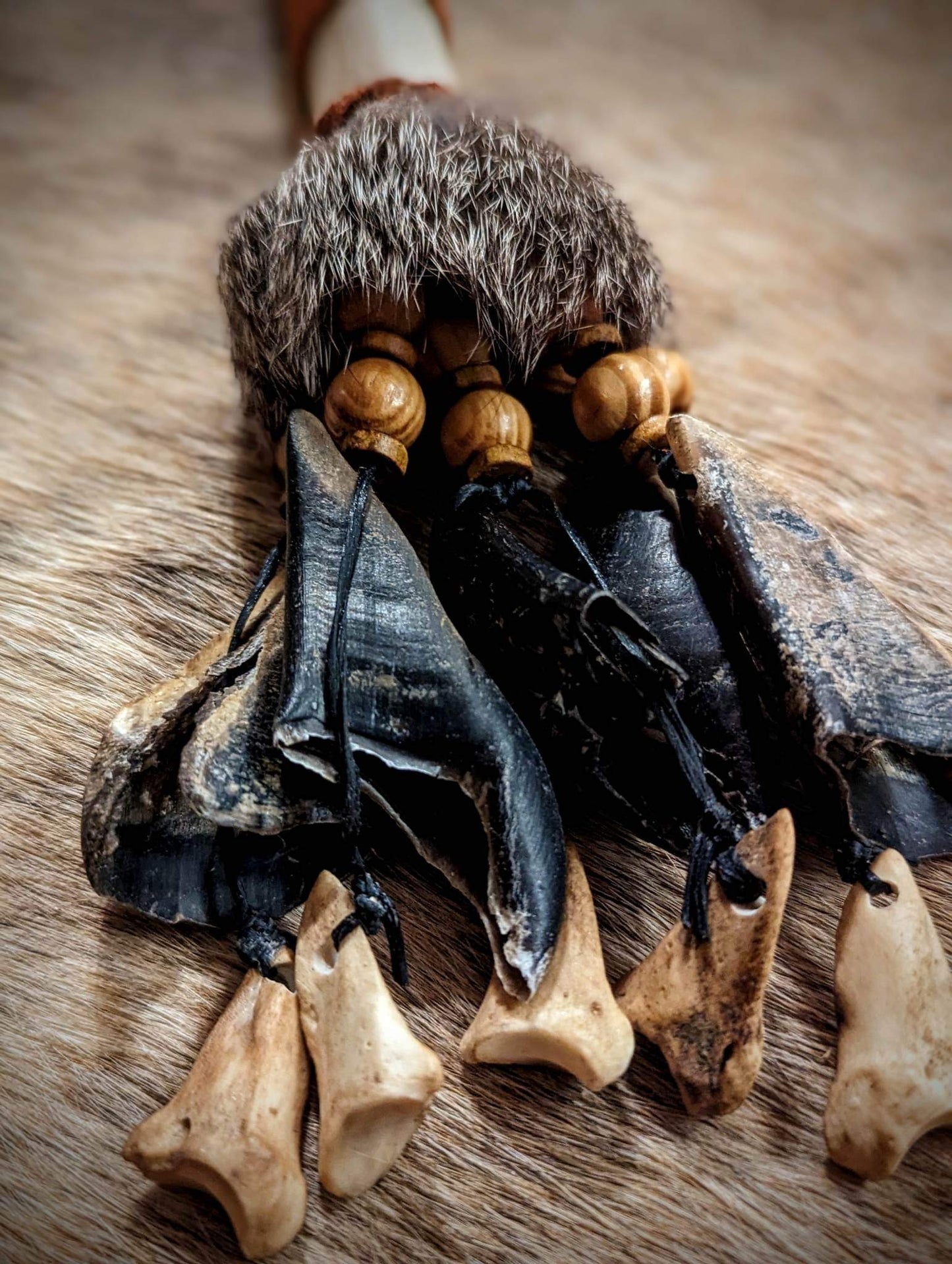 Deer Bone And Hoof Shaker With Rabbit Fur