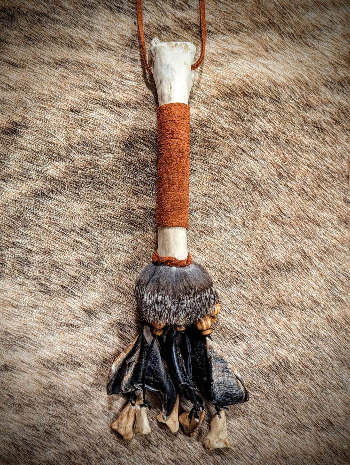 Deer Bone And Hoof Shaker With Rabbit Fur