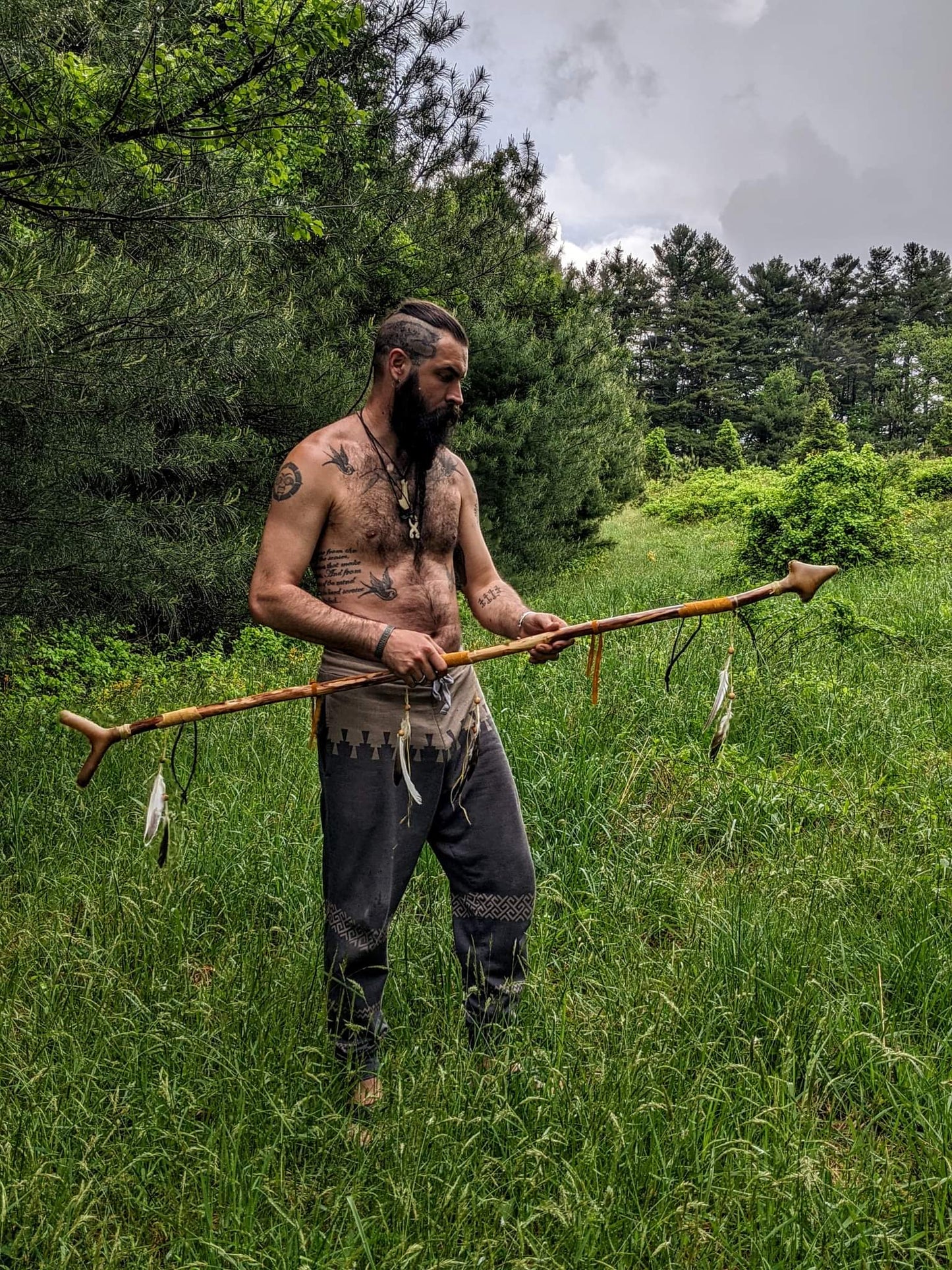 Elk Hunt Ceremonial Arrow Double Ended Rattle Staff | Elk Hide