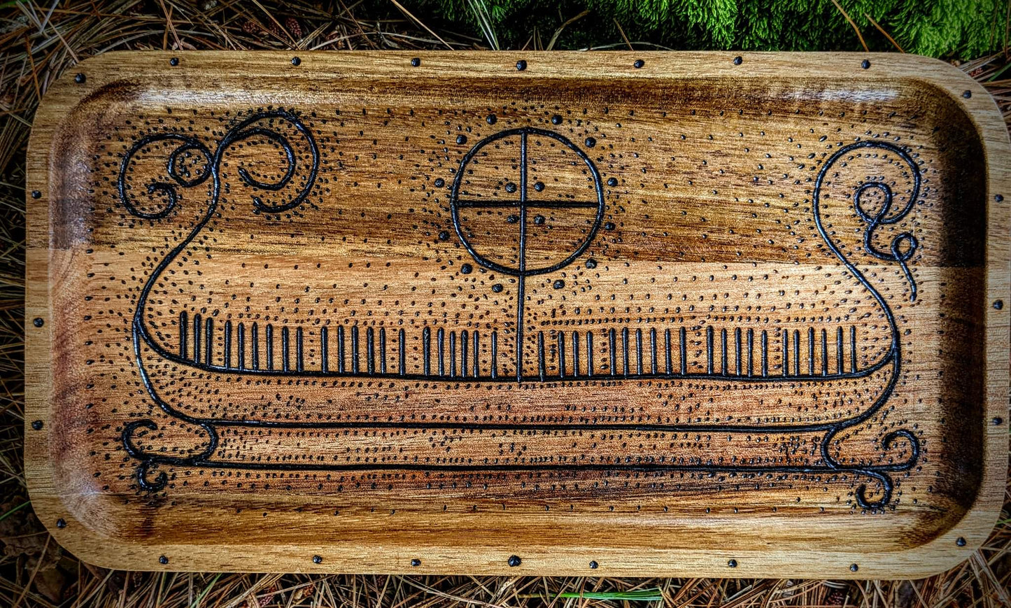 Acacia Wood Drakkar Offering Tray | Rams Head Ship