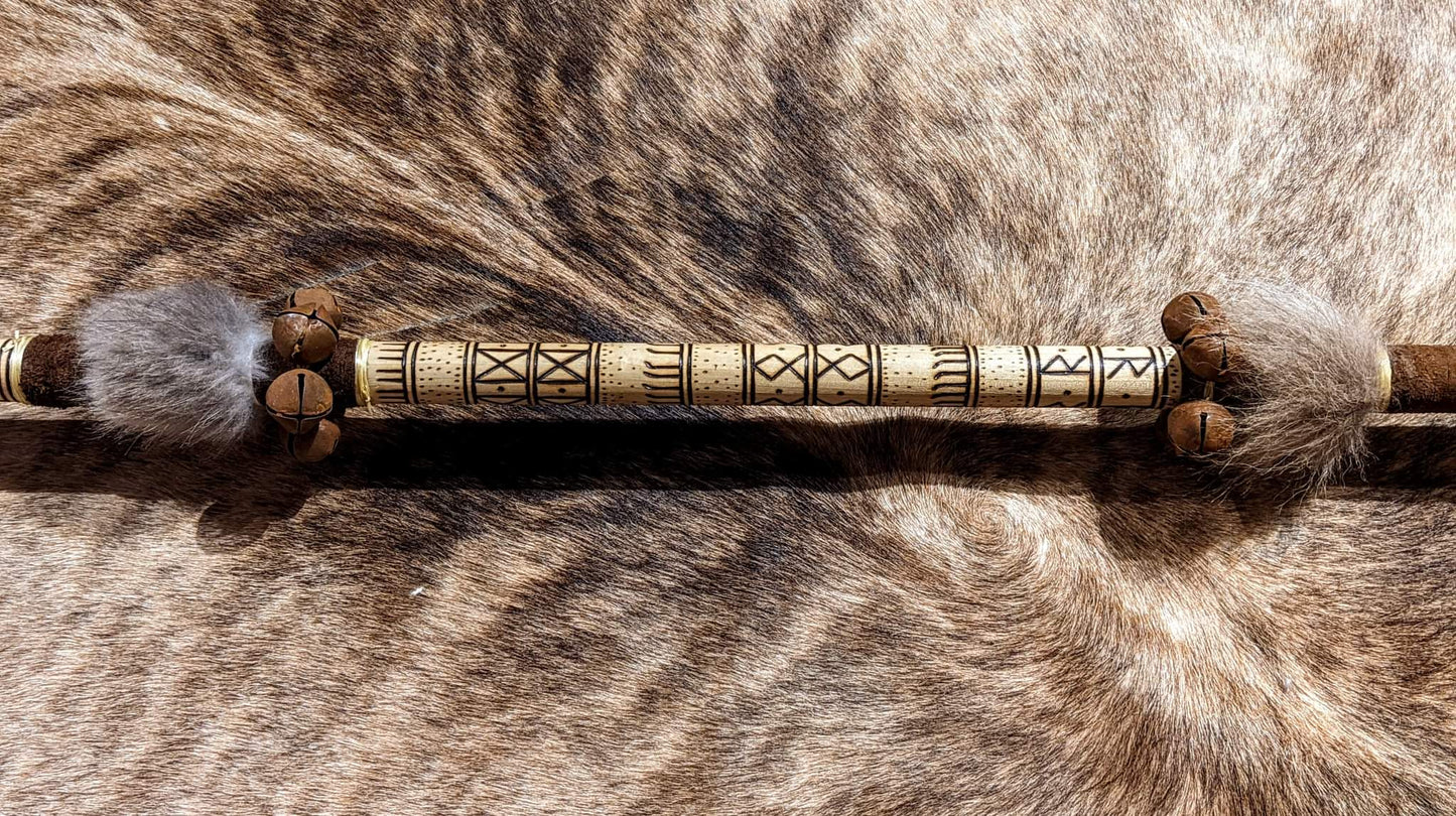 Deer Skull Ritual Runic Formula Staff | Elk Bone | Crow Feather