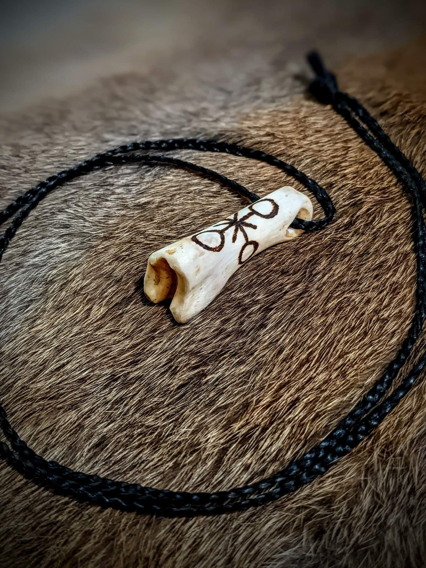 Deer Bone Hand Burned Folk Healer Pendant