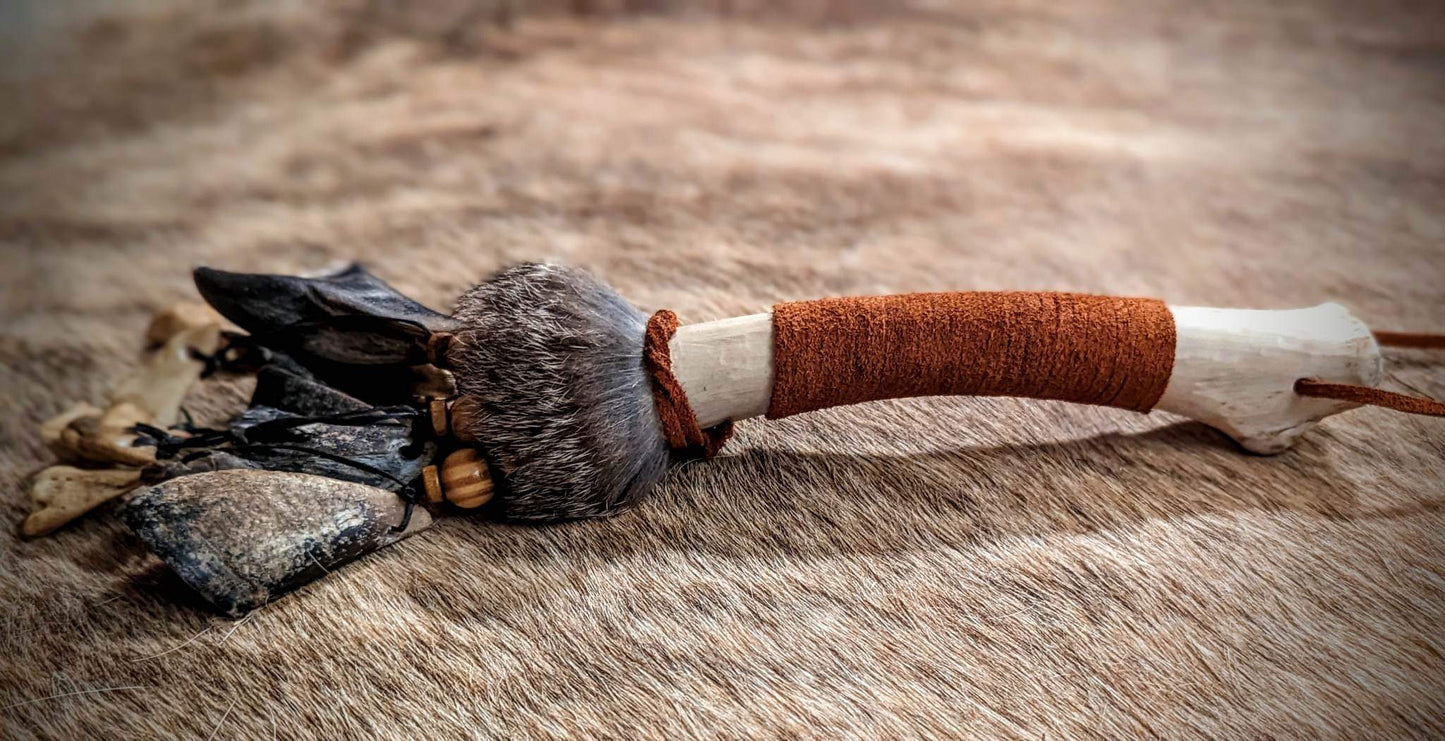 Deer Bone And Hoof Shaker With Rabbit Fur