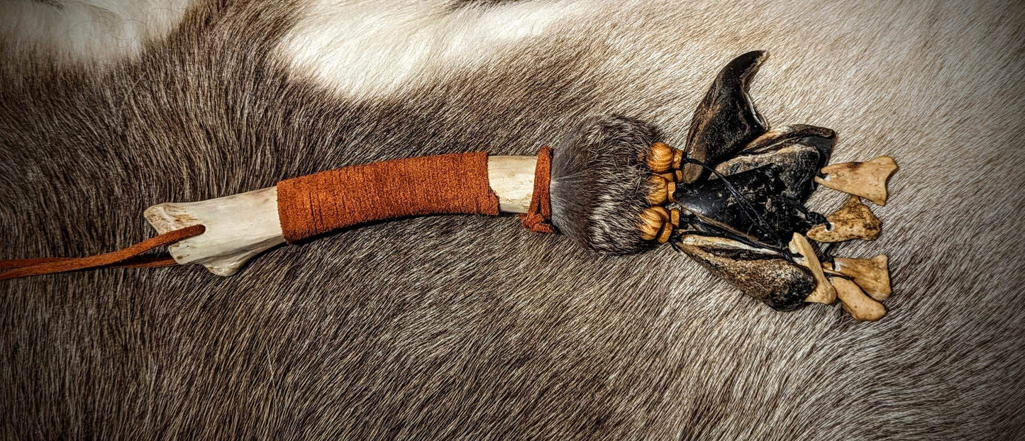 Deer Bone And Hoof Shaker With Rabbit Fur