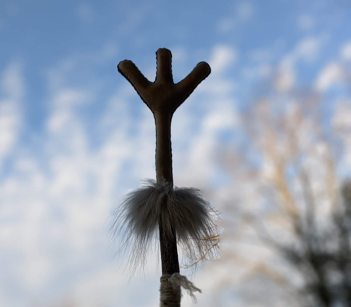 Algiz Rattle Staff | Wolf Fur | Icelandic Wool