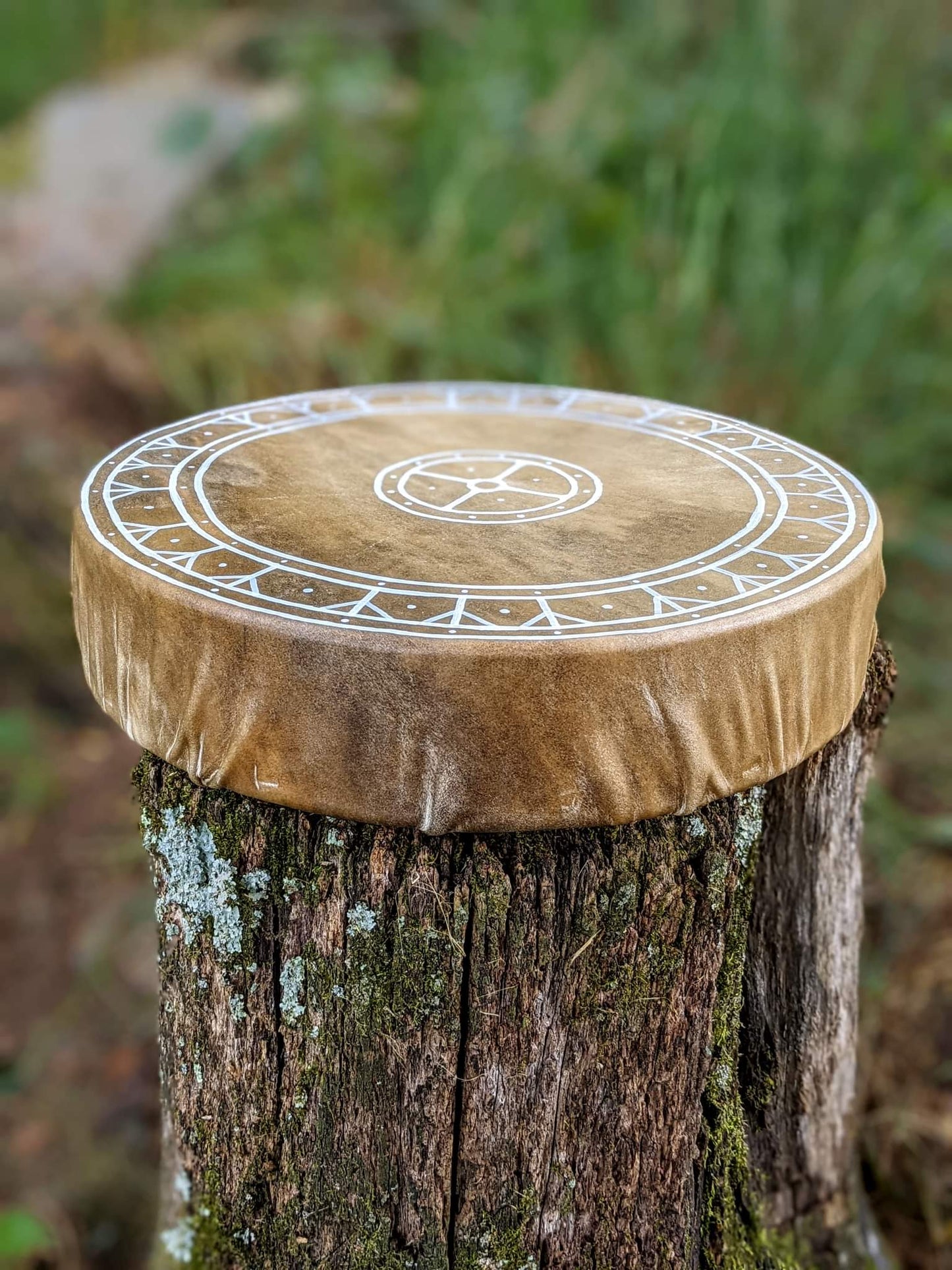 14" 24 Algiz Elk hide Sun Drum, Elk leg bone/ rabbit hide drum beater